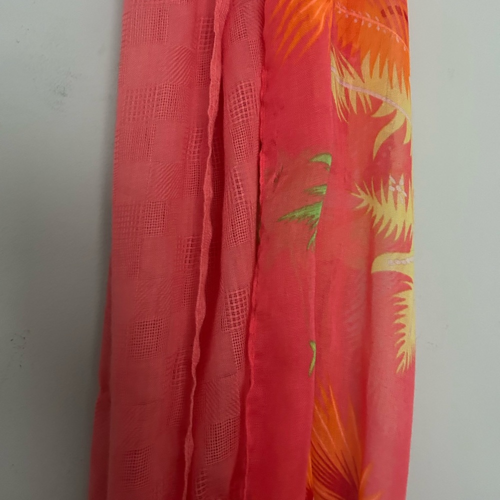 Coral peach long print scarf - Picture 5 of 7